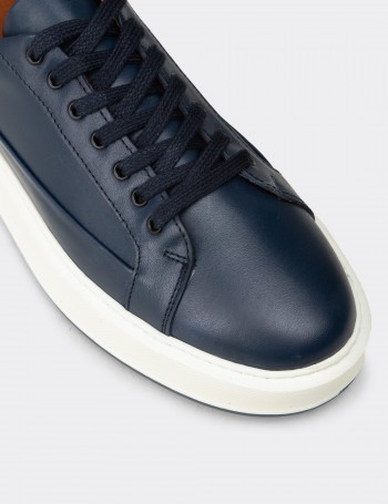Erkek Hakiki Deri Lacivert Sneaker Ayakkabı - E4482MLCVC01