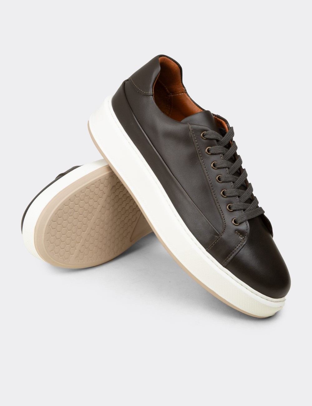 Erkek Hakiki Deri Haki Sneaker Ayakkabı - E4482MHAKC01