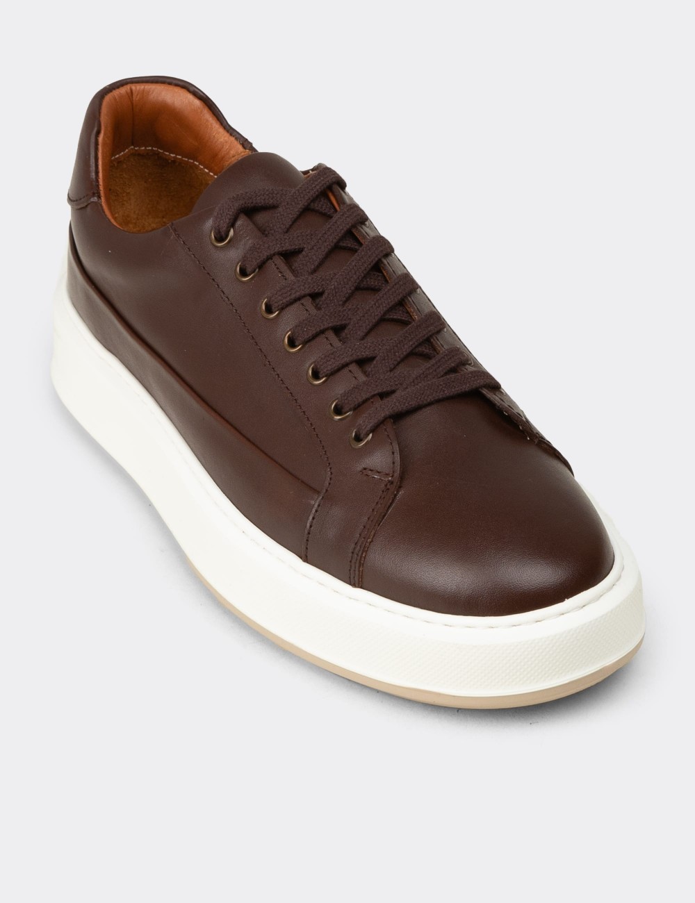 Erkek Hakiki Deri Kahverengi Sneaker Ayakkabı - E4482MKHVC01