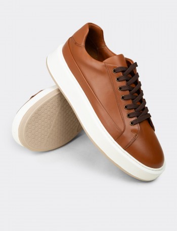 Erkek Taba Renk Hakiki Deri Sneaker Ayakkabı - E4482MTBAC01