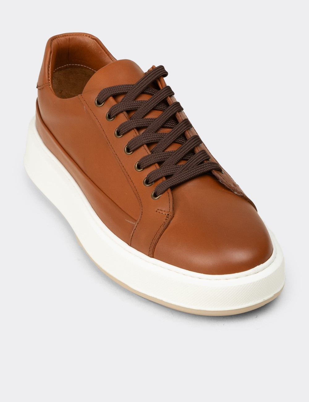 Erkek Taba Renk Hakiki Deri Sneaker Ayakkabı - E4482MTBAC01