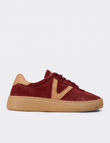 Kadın Bordo Hakiki Süet Sneaker Ayakkabı