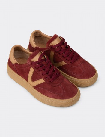 Kadın Bordo Hakiki Süet Sneaker Ayakkabı