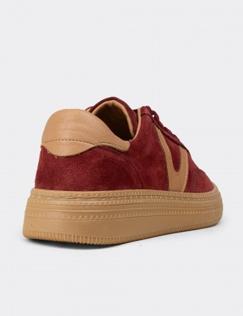 Kadın Bordo Hakiki Süet Sneaker Ayakkabı - N0170ZBRDC01