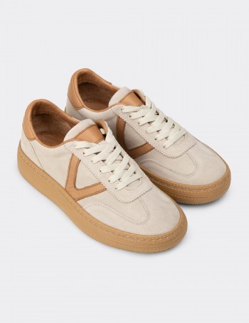Kadın Hakiki Süet Bej Sneaker Ayakkabı - N0170ZBEJC01
