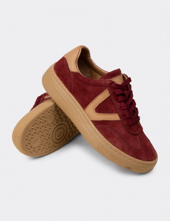 Kadın Bordo Hakiki Süet Sneaker Ayakkabı - N0170ZBRDC01