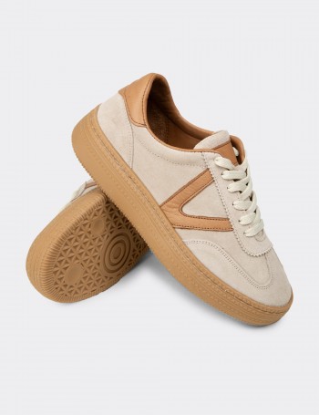 Kadın Hakiki Süet Bej Sneaker Ayakkabı - N0170ZBEJC01