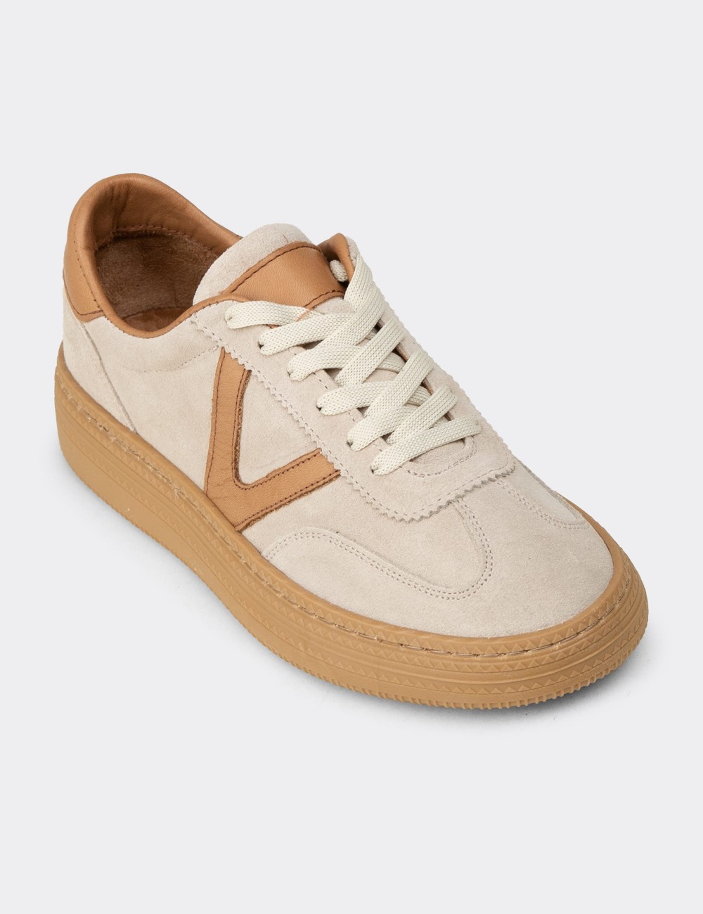 Kadın Hakiki Süet Bej Sneaker Ayakkabı - N0170ZBEJC01