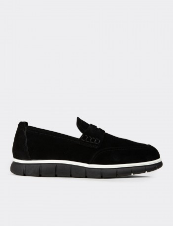 Erkek Hakiki Süet Siyah Loafer Ayakkabı