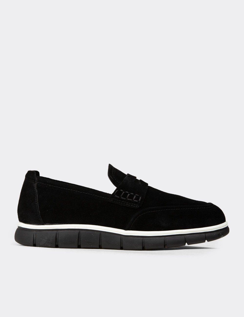 Erkek Hakiki Süet Siyah Loafer Ayakkabı - 02045MSYHE01
