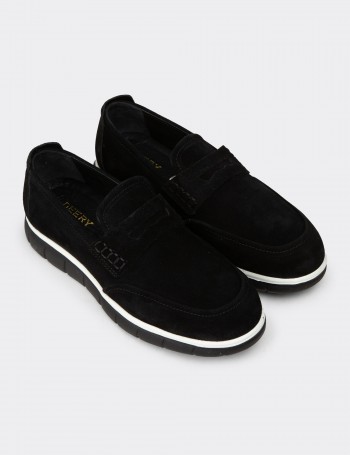 Erkek Hakiki Süet Siyah Loafer Ayakkabı