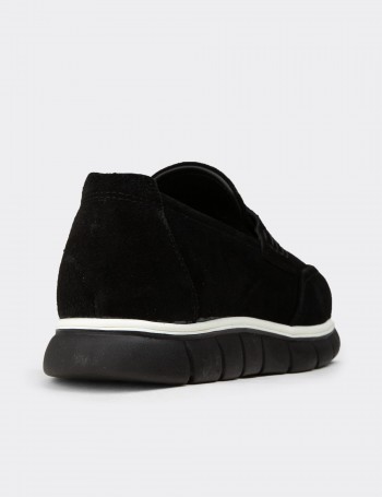 Erkek Hakiki Süet Siyah Loafer Ayakkabı - 02045MSYHE01