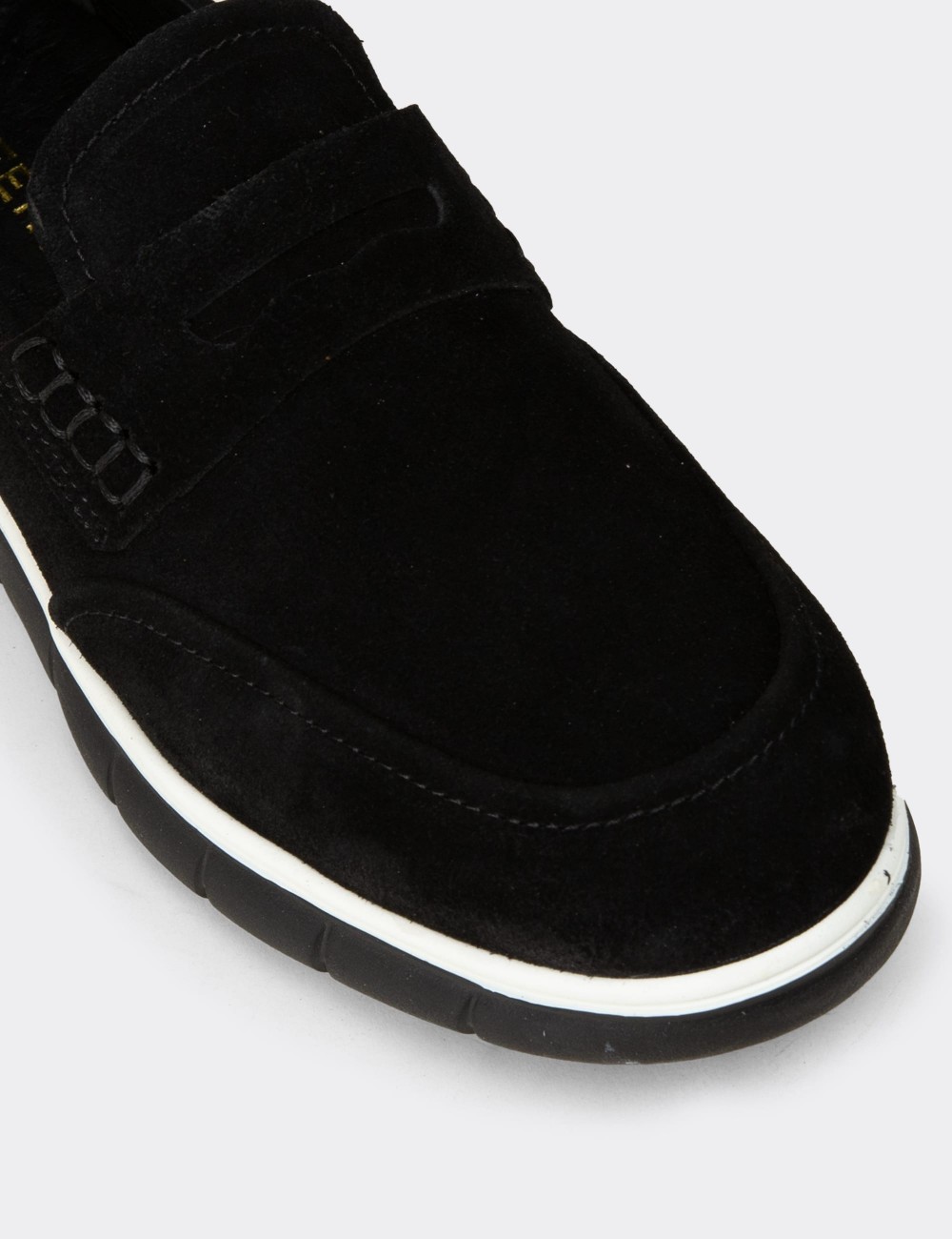 Erkek Hakiki Süet Siyah Loafer Ayakkabı - 02045MSYHE01