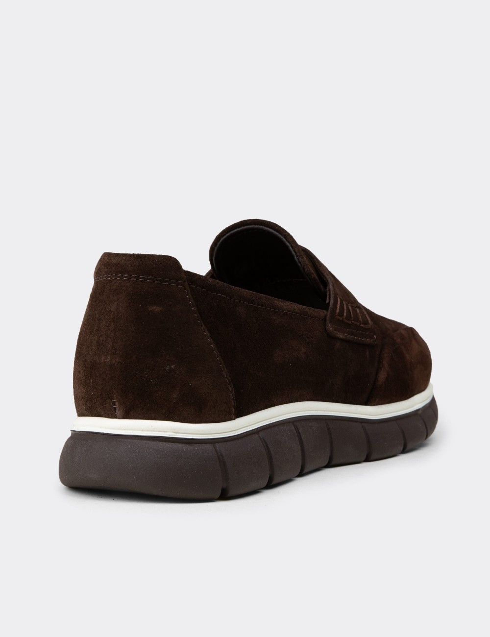 Erkek Hakiki Süet Kahverengi Loafer Ayakkabı - 02045MKHVE01