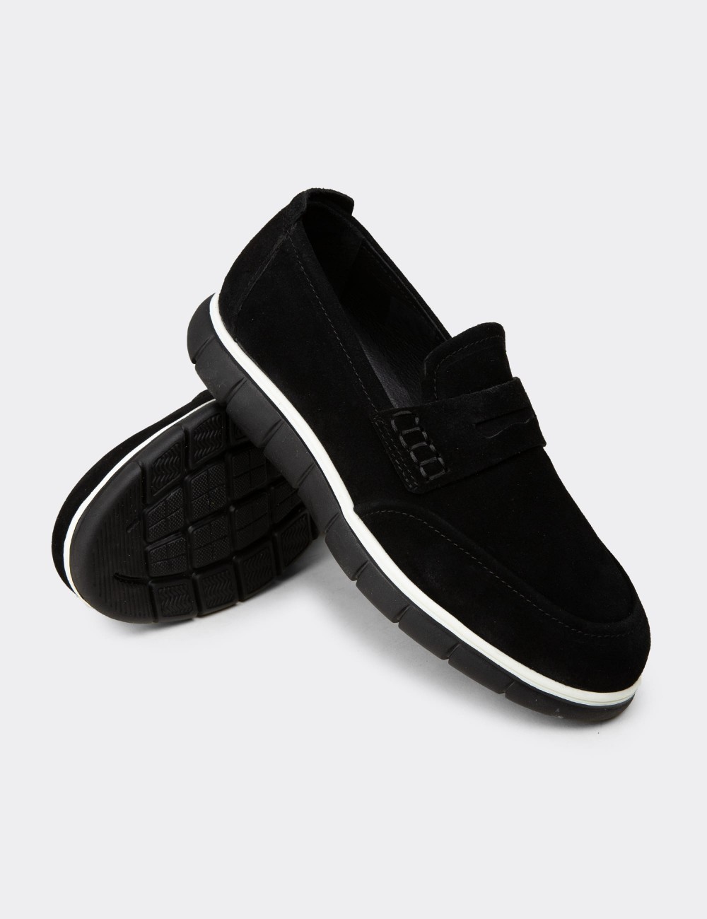 Erkek Hakiki Süet Siyah Loafer Ayakkabı - 02045MSYHE01