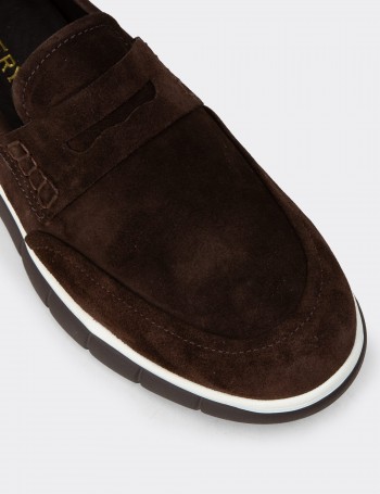 Erkek Hakiki Süet Kahverengi Loafer Ayakkabı - 02045MKHVE01