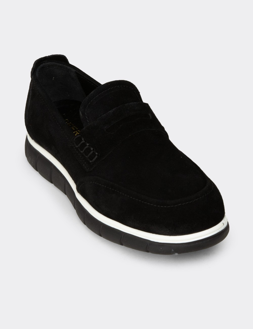 Erkek Hakiki Süet Siyah Loafer Ayakkabı - 02045MSYHE01