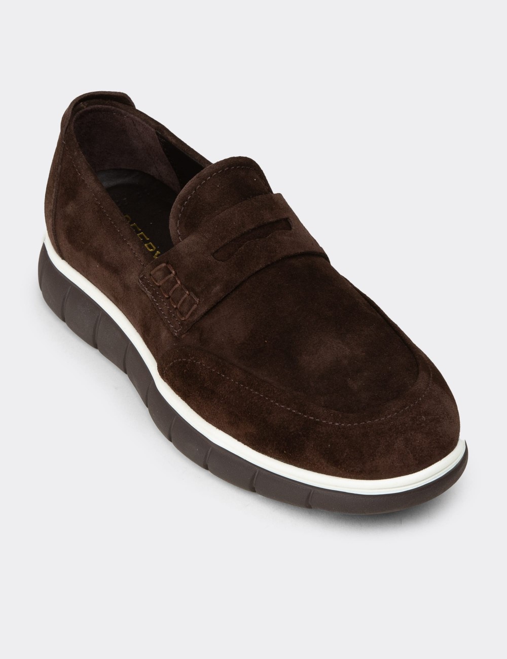 Erkek Hakiki Süet Kahverengi Loafer Ayakkabı - 02045MKHVE01