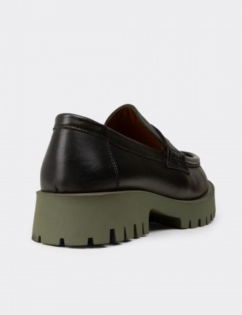Kadın Yeşil Hakiki Deri Loafer Ayakkabı - 02034ZYSLC01
