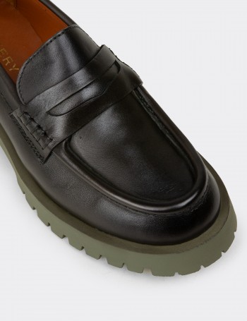 Kadın Yeşil Hakiki Deri Loafer Ayakkabı - 02034ZYSLC01