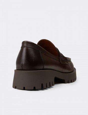 Kadın Kahverengi Hakiki Deri Loafer Ayakkabı - 02034ZKHVC02