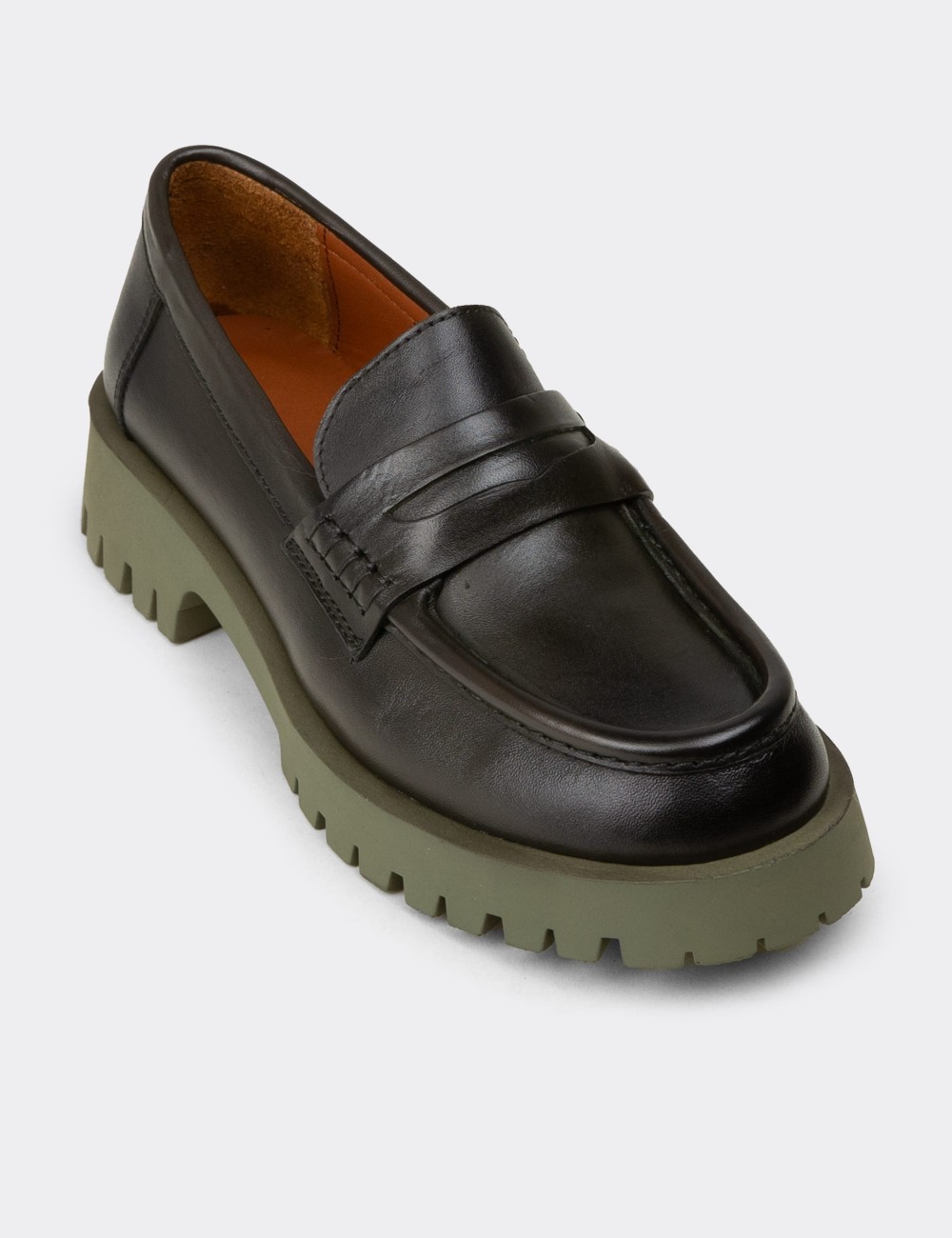 Kadın Yeşil Hakiki Deri Loafer Ayakkabı - 02034ZYSLC01