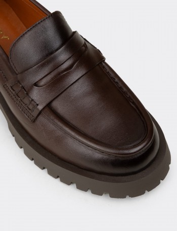 Kadın Kahverengi Hakiki Deri Loafer Ayakkabı - 02034ZKHVC02