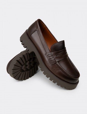 Kadın Kahverengi Hakiki Deri Loafer Ayakkabı - 02034ZKHVC02