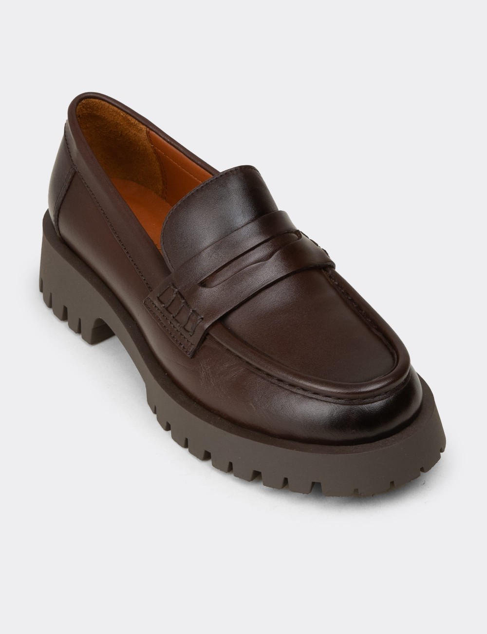Kadın Kahverengi Hakiki Deri Loafer Ayakkabı - 02034ZKHVC02
