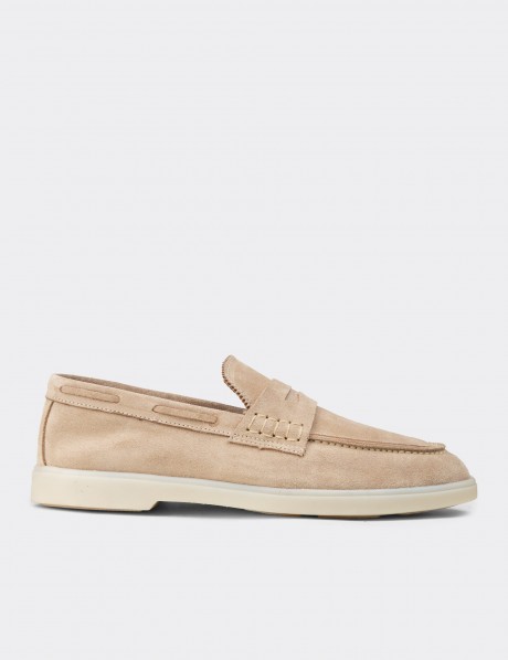 Erkek Hakiki Süet Bej Loafer Ayakkabı