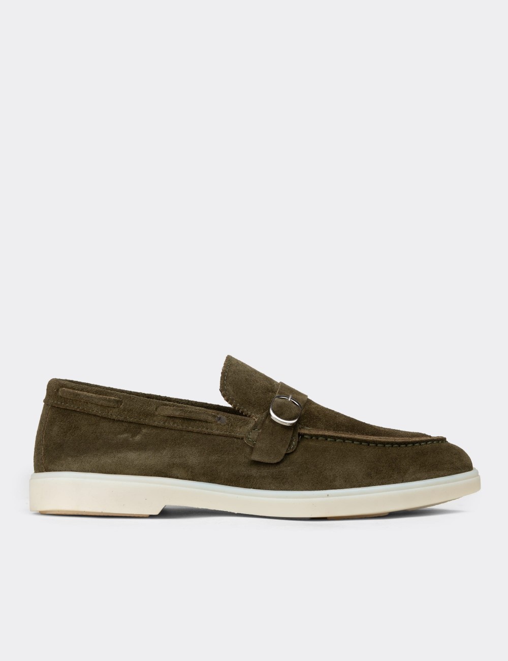 Erkek Hakiki Süet Yeşil Tokalı Loafer - 02031MYSLC01