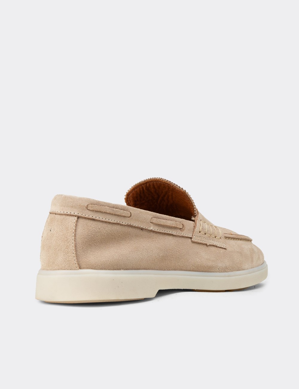 Erkek Hakiki Süet Bej Loafer Ayakkabı - 02028MBEJC01