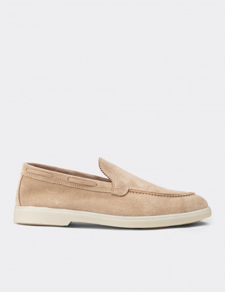 Erkek Hakiki Süet Bej Loafer Ayakkabı