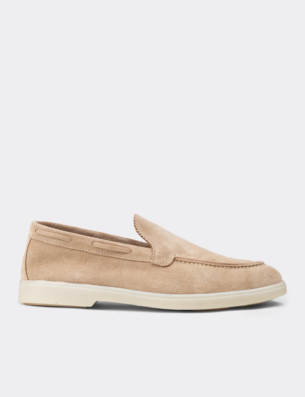 Erkek Hakiki Süet Bej Loafer Ayakkabı - 02032MBEJC01