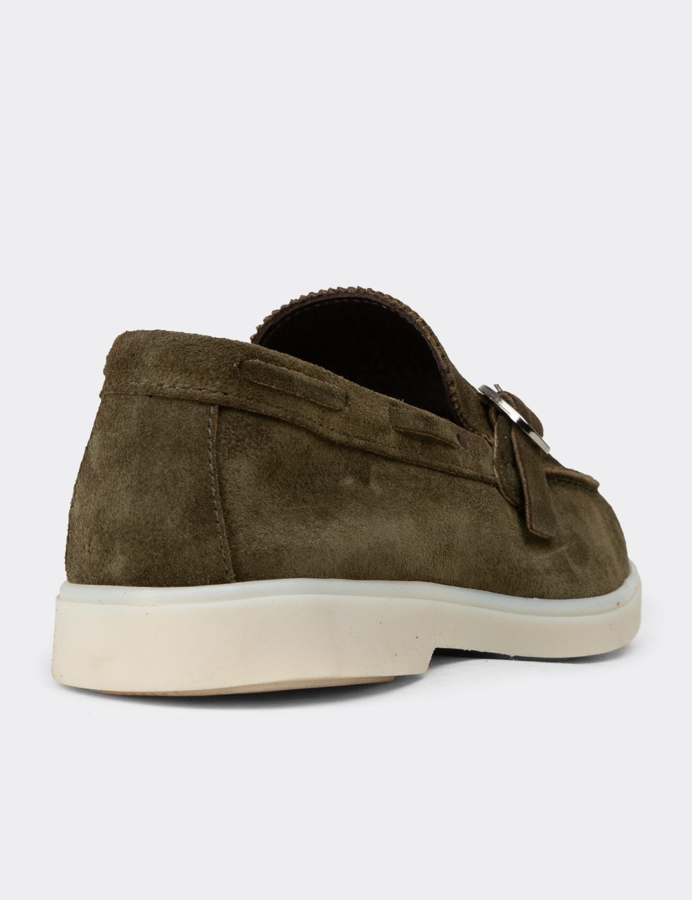 Erkek Hakiki Süet Yeşil Tokalı Loafer - 02031MYSLC01