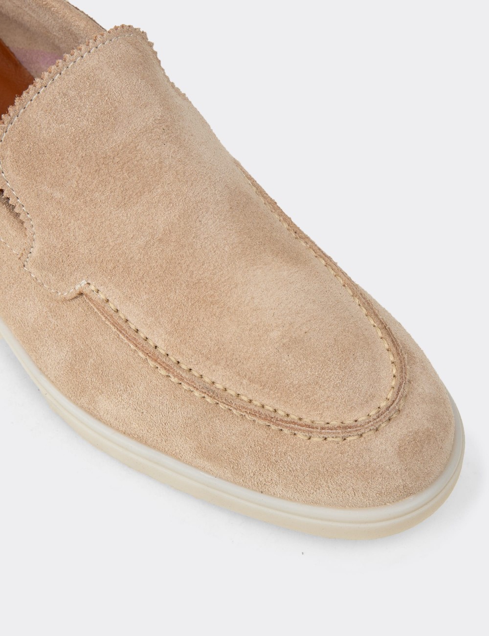 Erkek Hakiki Süet Bej Loafer Ayakkabı - 02032MBEJC01