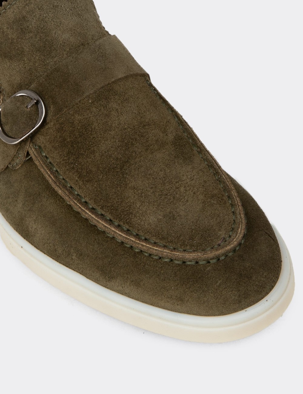 Erkek Hakiki Süet Yeşil Tokalı Loafer - 02031MYSLC01