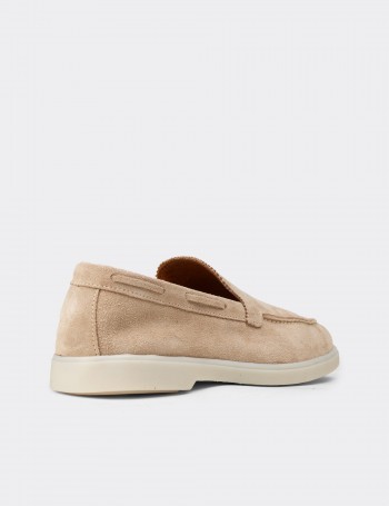 Erkek Hakiki Süet Bej Loafer Ayakkabı - 02032MBEJC01