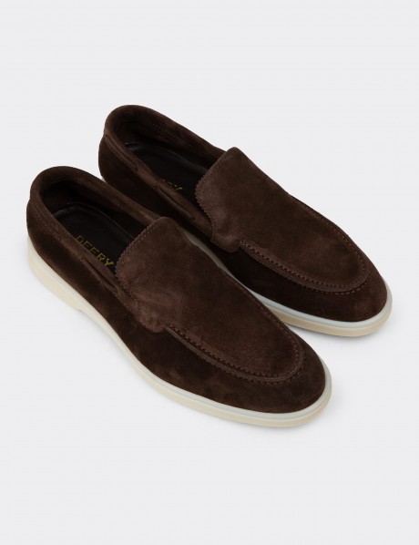 Erkek Hakiki Süet Kahverengi Loafer Ayakkabı