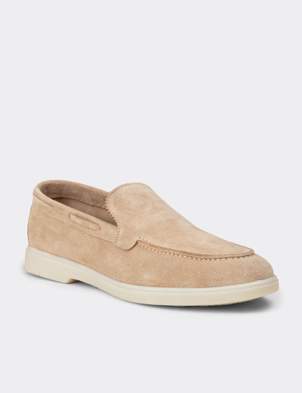 Erkek Hakiki Süet Bej Loafer Ayakkabı - 02032MBEJC01