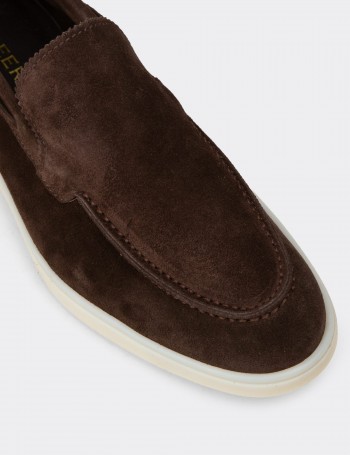 Erkek Hakiki Süet Kahverengi Loafer Ayakkabı - 02032MKHVC01