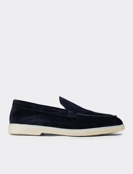 Erkek Hakiki Süet Lacivert Loafer Ayakkabı