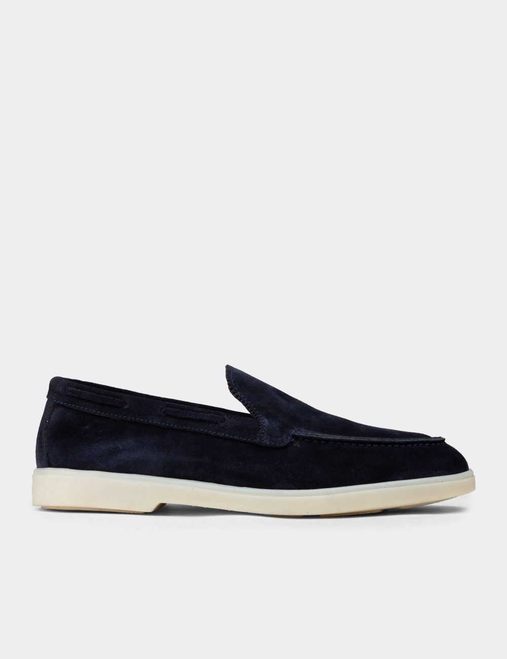 Erkek Hakiki Süet Lacivert Loafer Ayakkabı - 02032MLCVC01