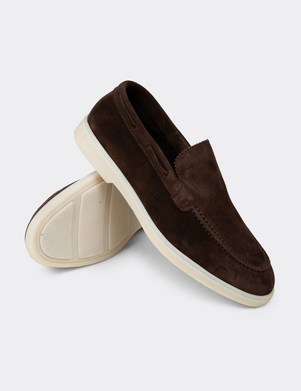 Erkek Hakiki Süet Kahverengi Loafer Ayakkabı - 02032MKHVC01