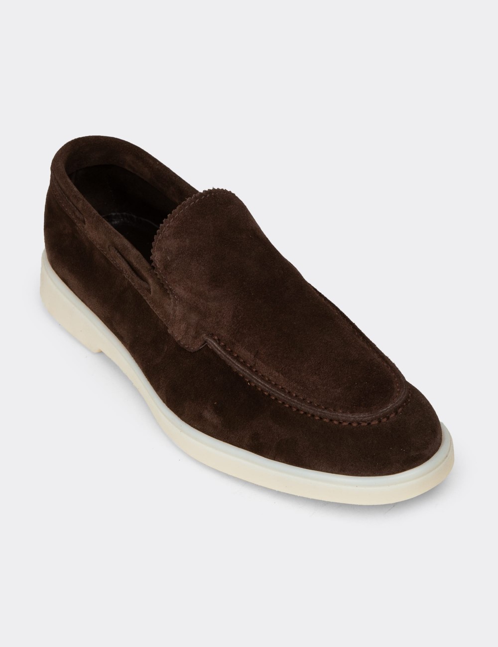 Erkek Hakiki Süet Kahverengi Loafer Ayakkabı - 02032MKHVC01