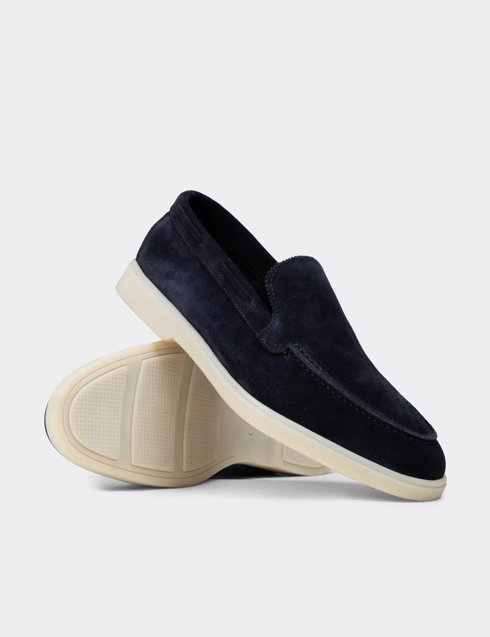 Erkek Hakiki Süet Lacivert Loafer Ayakkabı - 02032MLCVC01