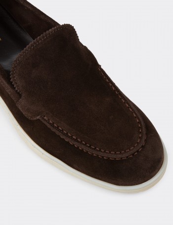 Kadın Hakiki Süet Kahverengi Loafer Ayakkabı - 02039ZKHVC01