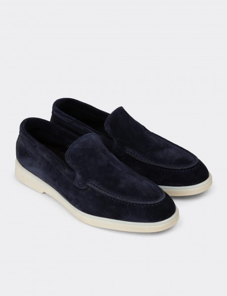 Erkek Hakiki Süet Lacivert Loafer Ayakkabı