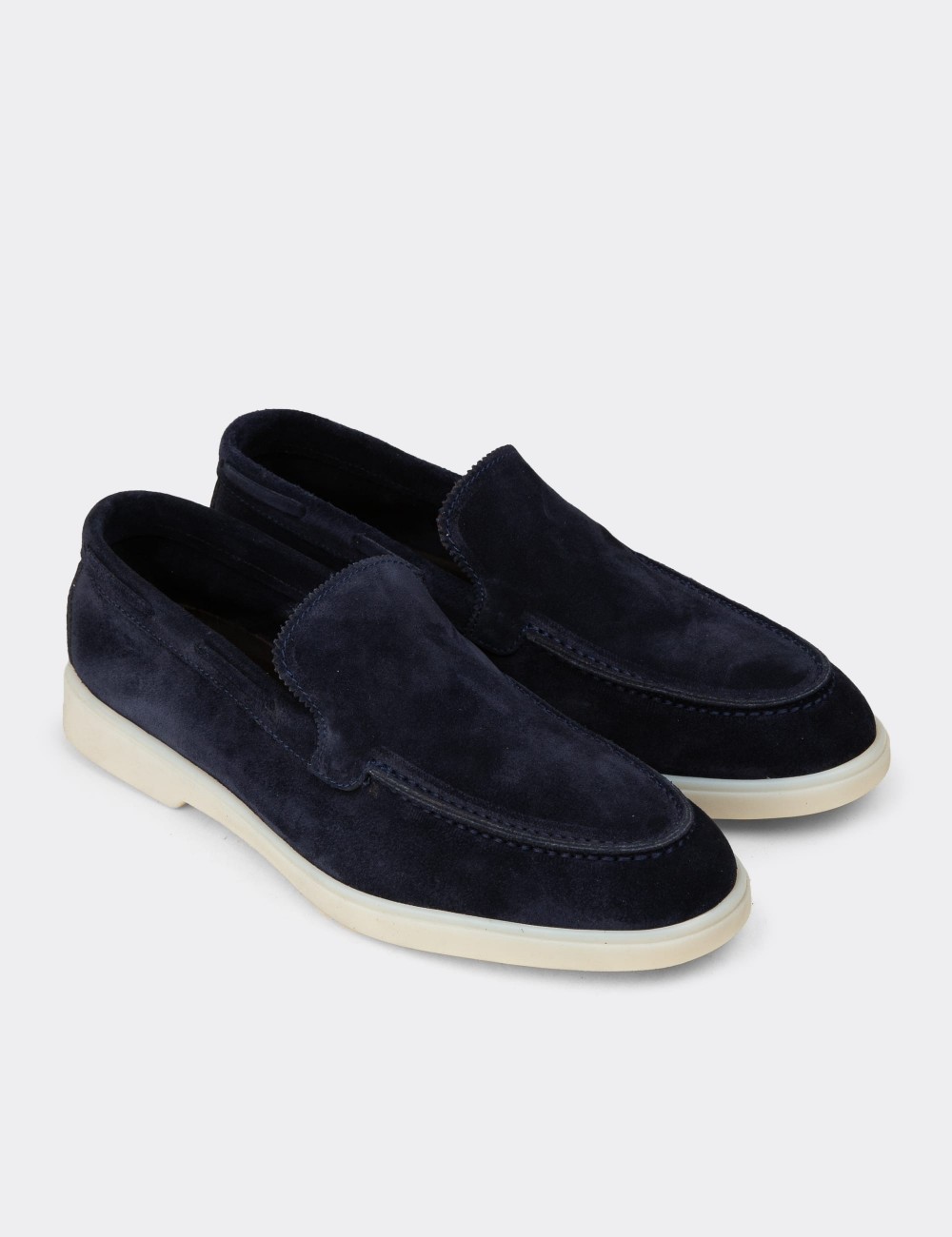 Erkek Hakiki Süet Lacivert Loafer Ayakkabı - 02032MLCVC01