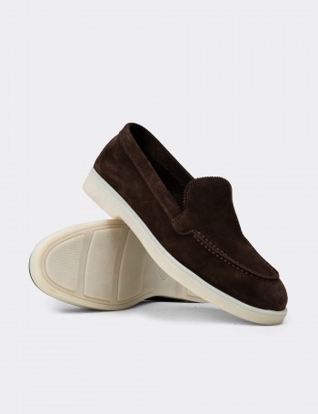 Kadın Hakiki Süet Kahverengi Loafer Ayakkabı - 02039ZKHVC01